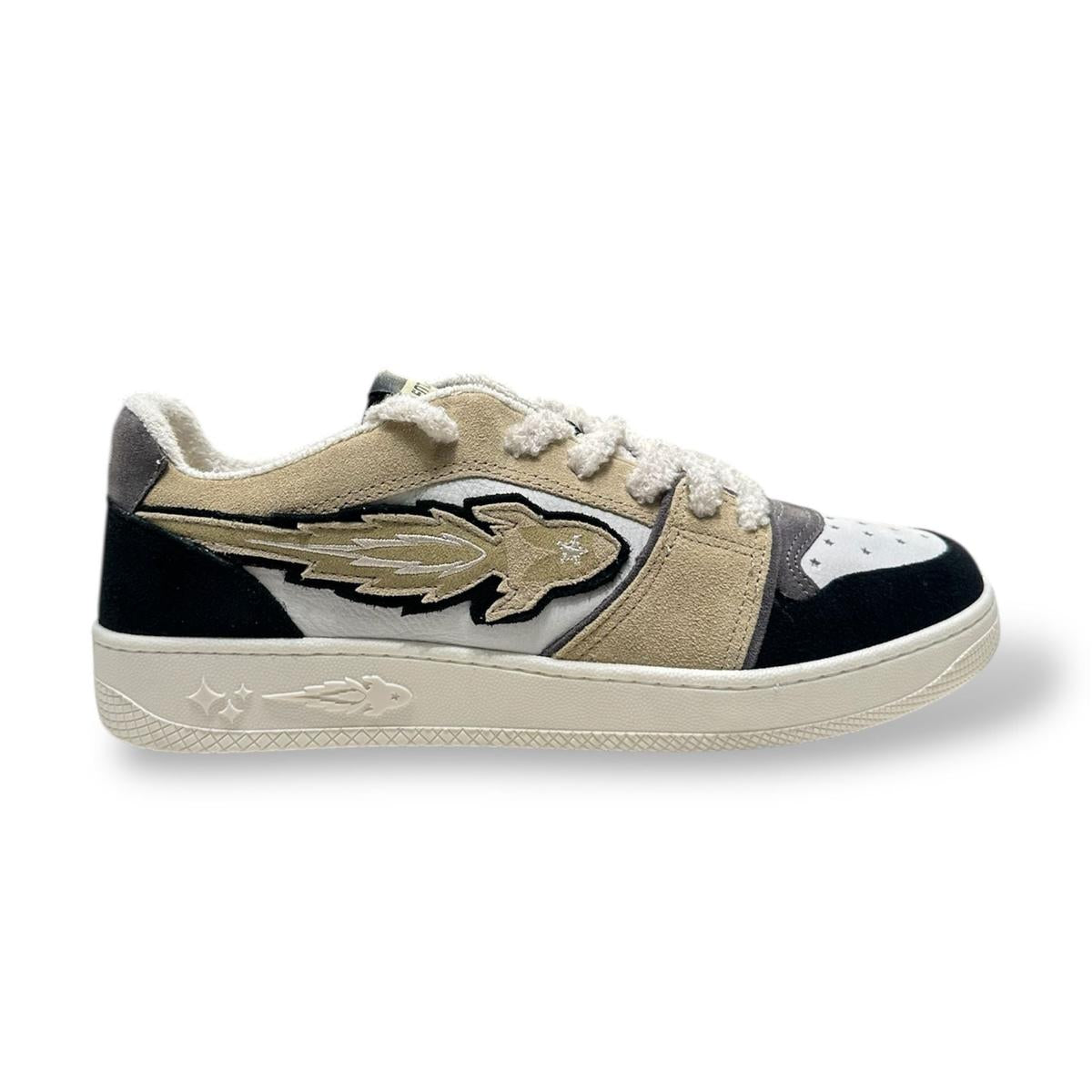 Enterprise Japan X Mr Something EGG Rocket Sneakers In Nero/Nocciola/Bianco Suede and Nubuck