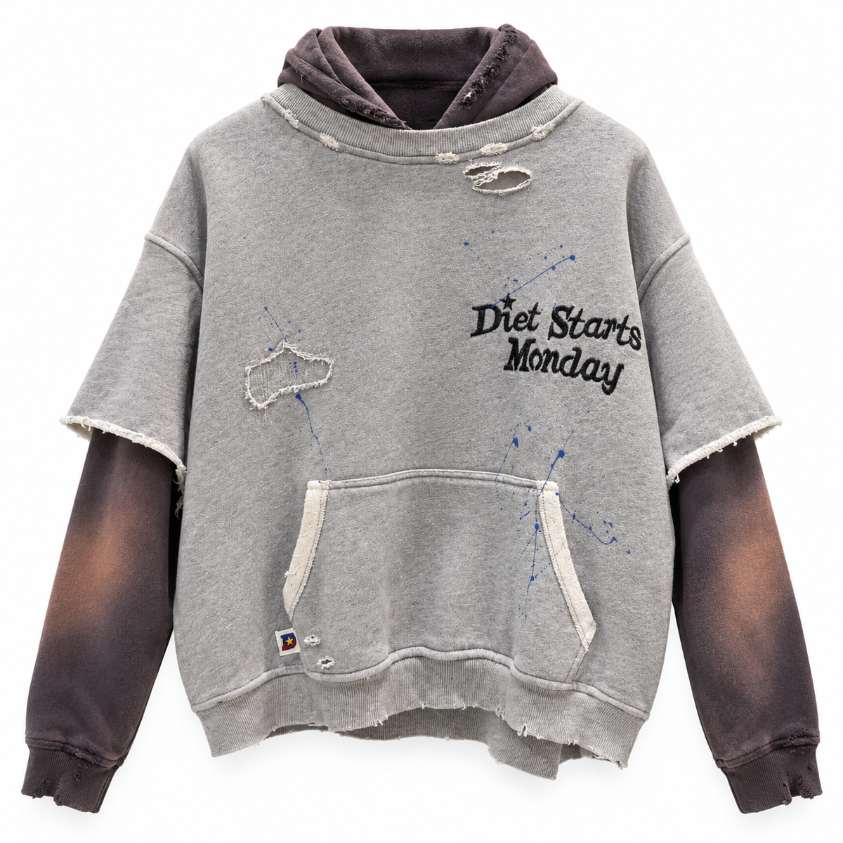 Diet Starts Monday Double Layer Hoodie-Heather Grey/Vintage Black