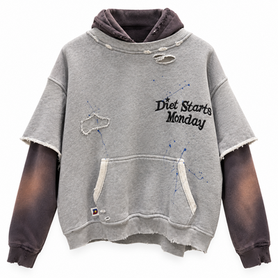 Diet Starts Monday Double Layer Hoodie in Grey and Black