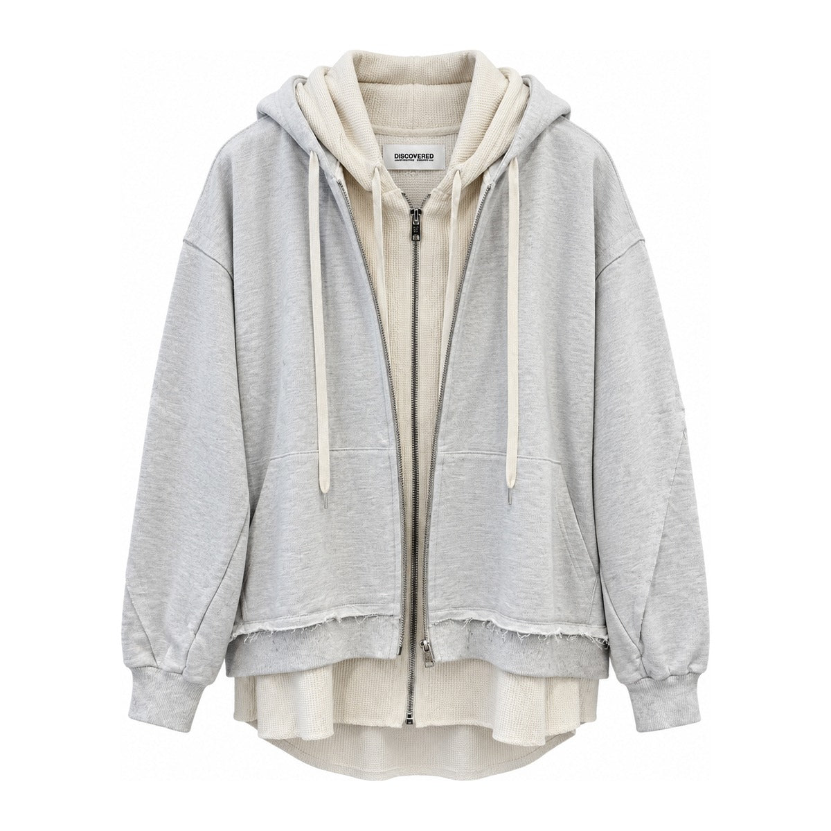 Discovered Layered Zip Hoodie in White
