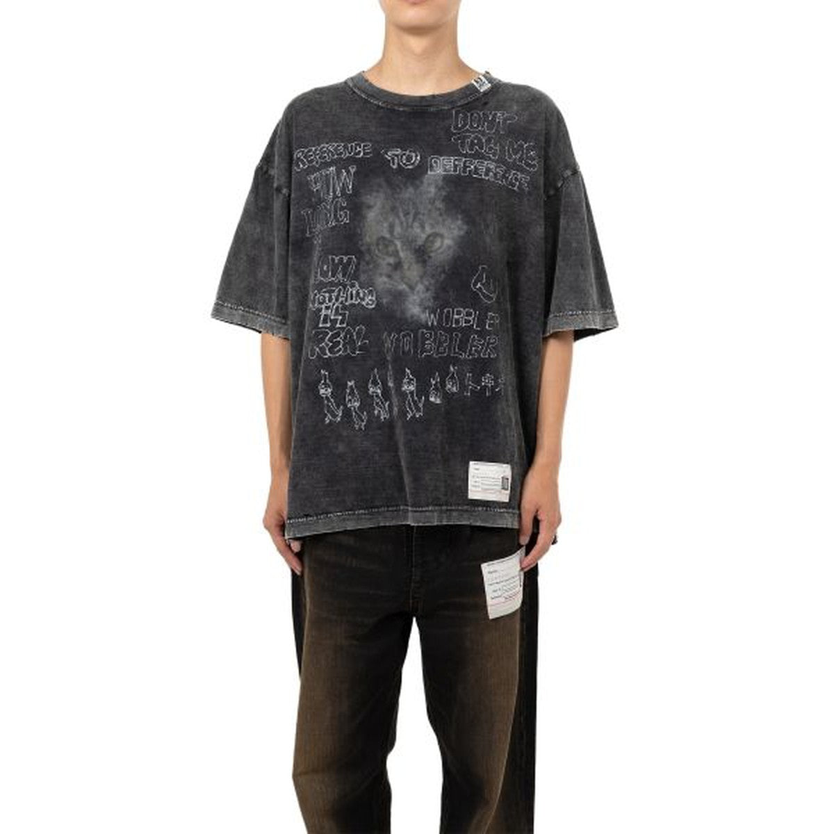 Maison Mihara Distressed Cat Print T-shirt