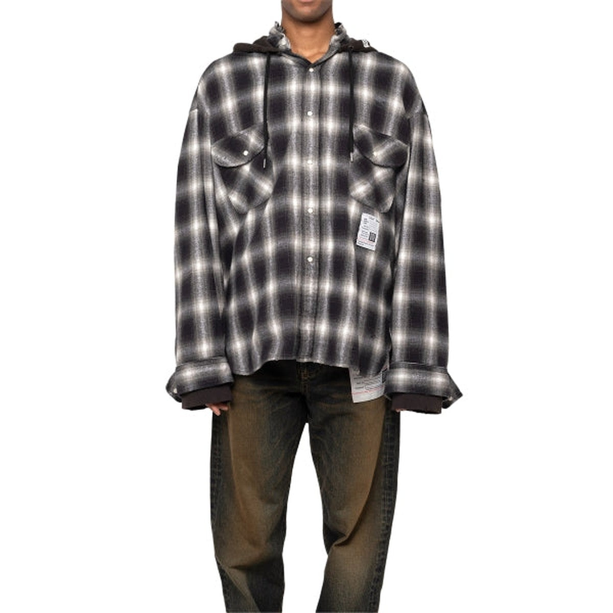 Maison Mihara Hood Combined Check Shirt