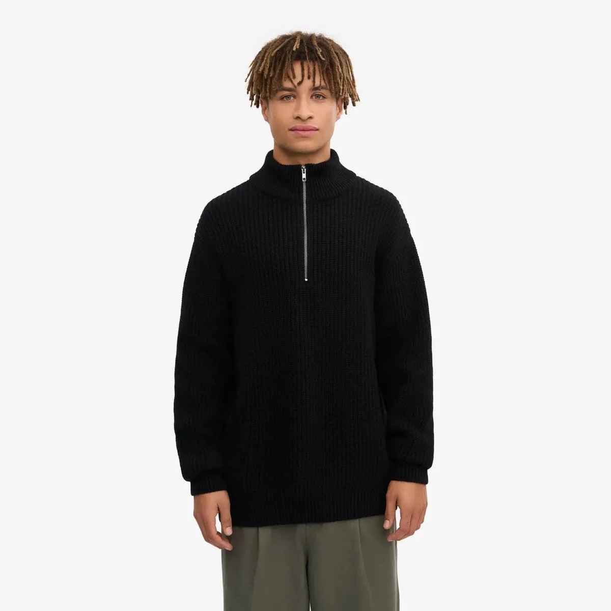 Colorful Standard Merino Quarter Zip in Deep Black