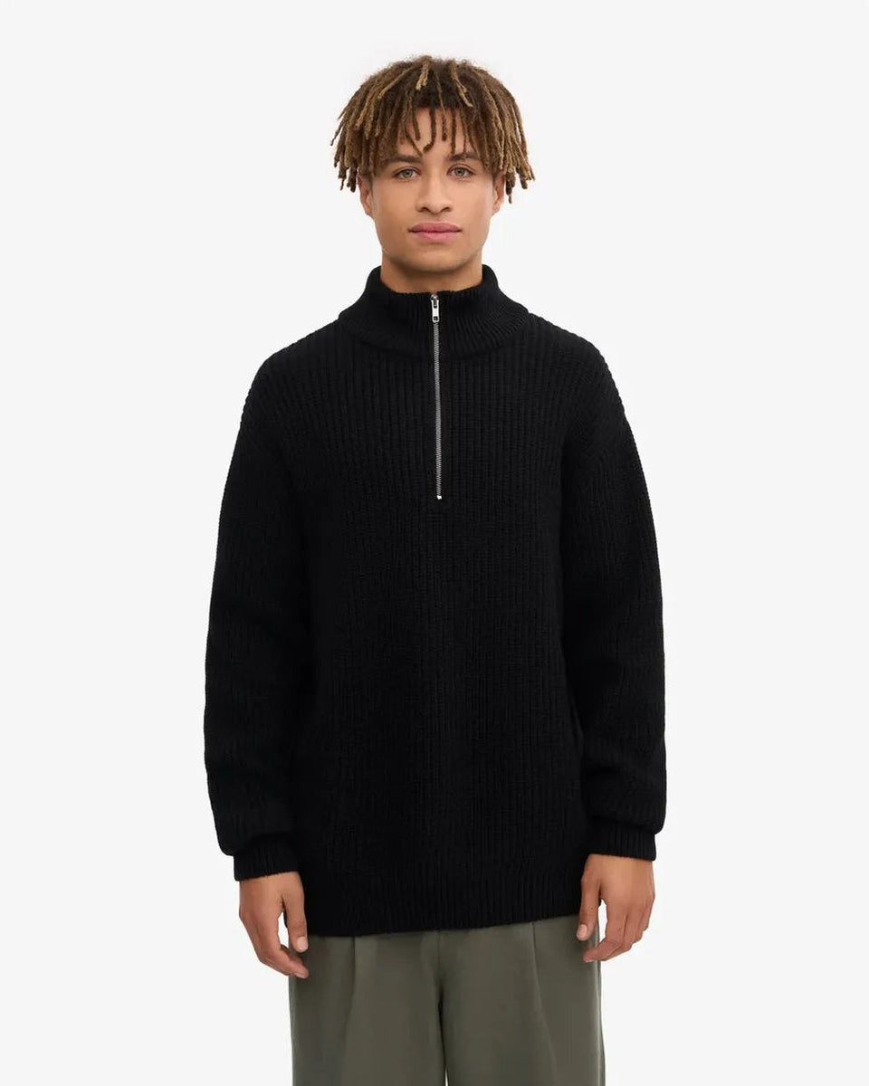 Colorful Standard Merino Quarter Zip in Deep Black