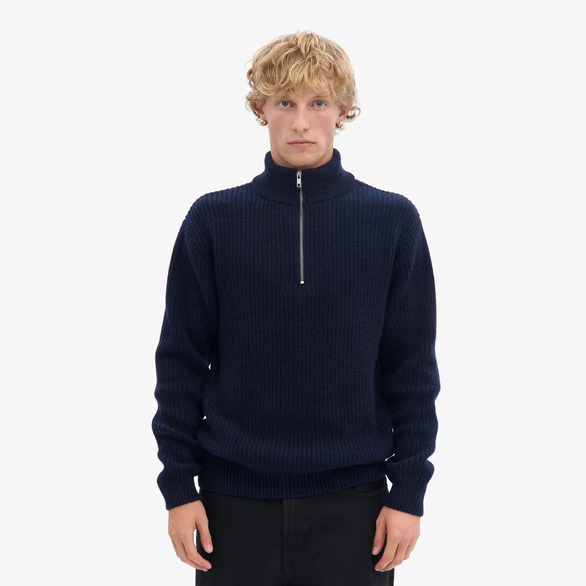 Colorful Standard Merino Quarter Zip in Navy Blue