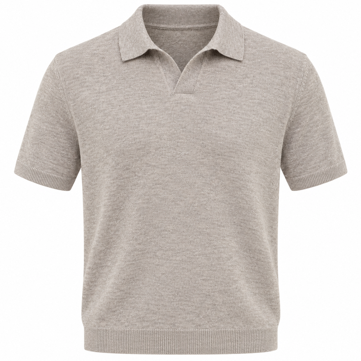 NOBL Matthew Open Collar Lightweight Knit Polo Mushroom