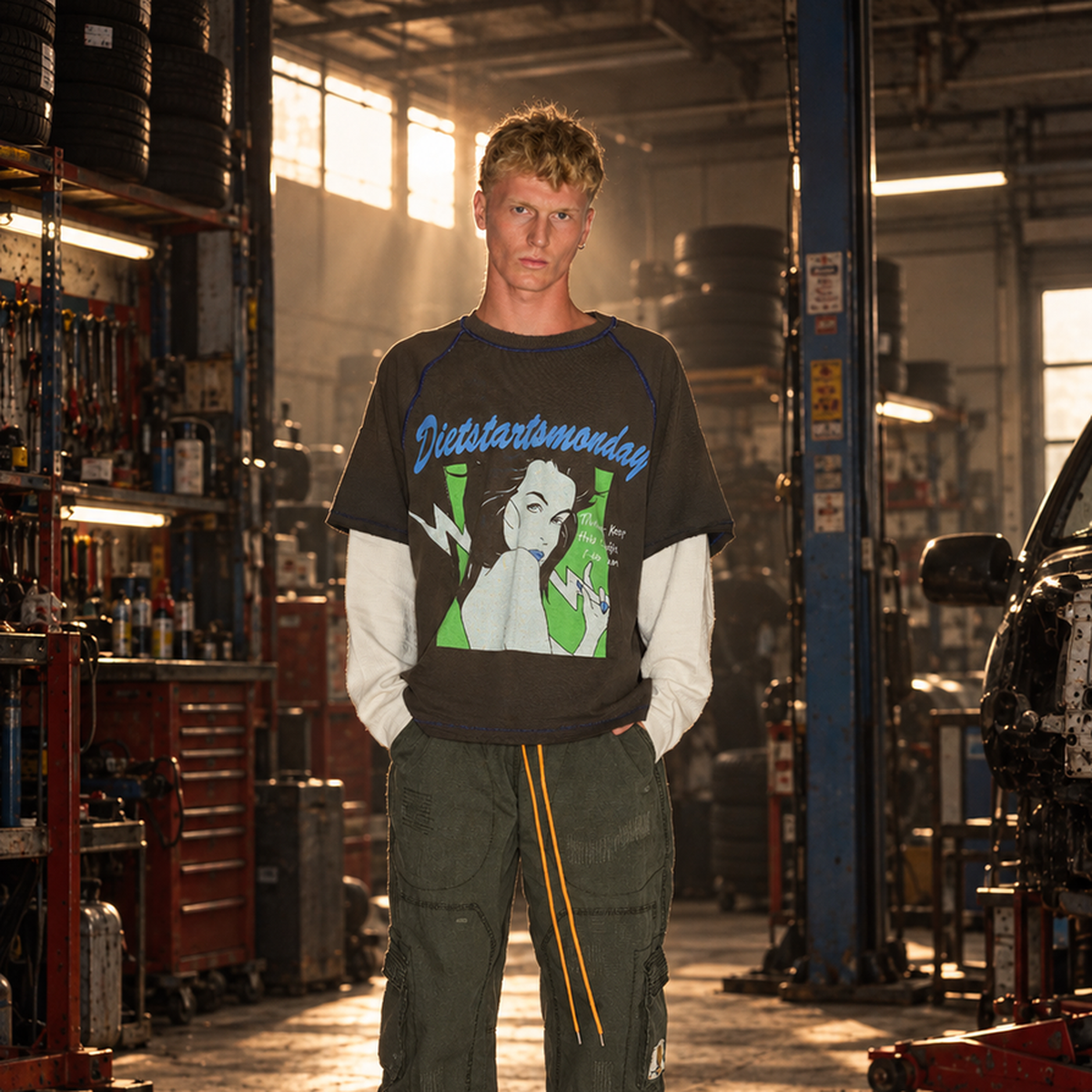 Diet Starts Monday Double Layer Trouble Tee Black – Mr.Something campaign