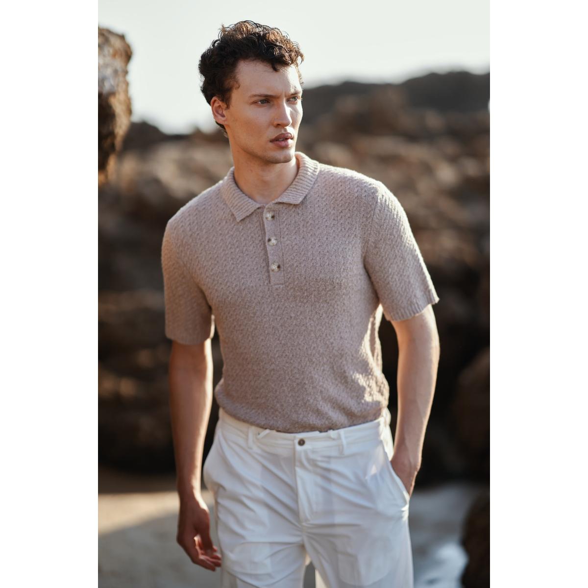 NOBL Leonardo Textured Knit Polo Taupe – Mr.something campaign