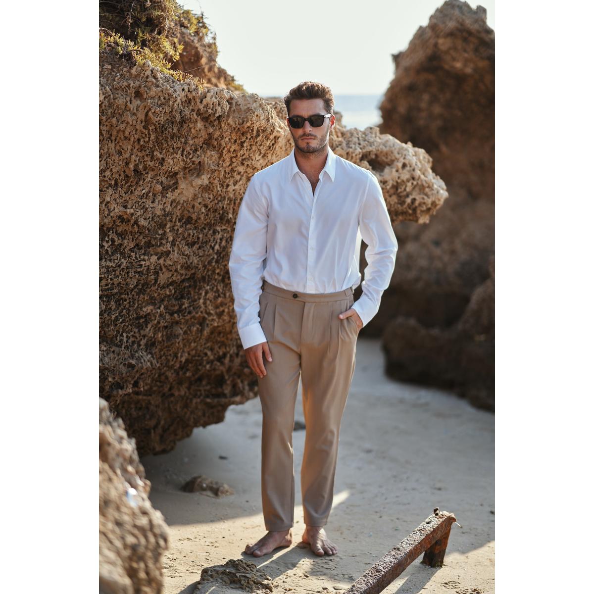 NOBL Axton Tailored Trousers Beige – Mr.something campaign