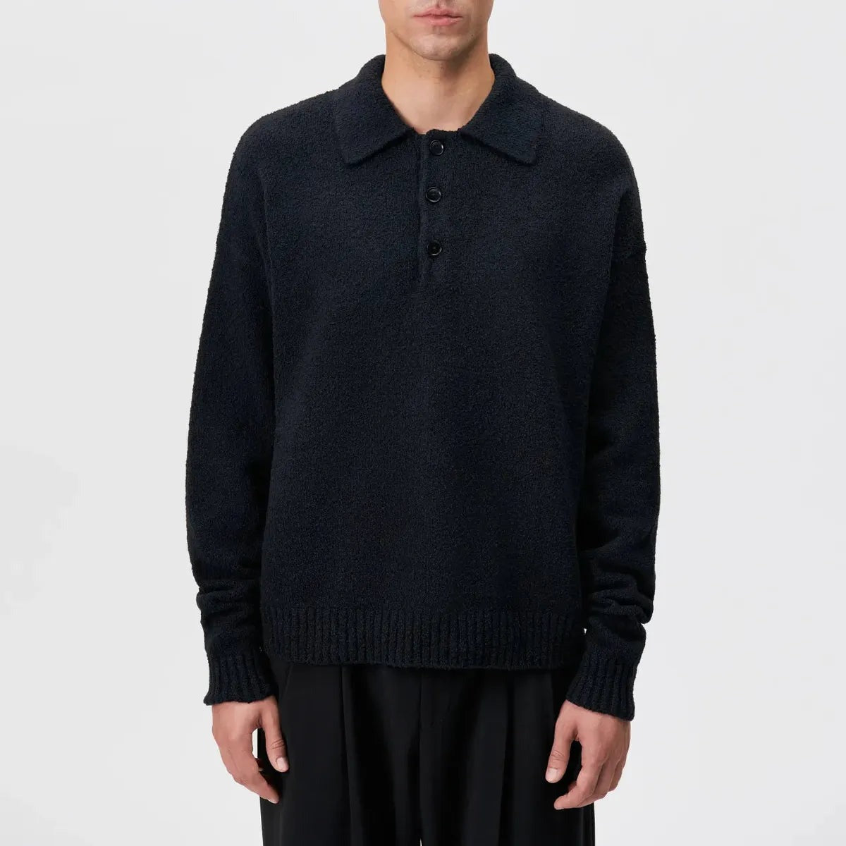 Drykorn Bekket Knitted Polo Shirt in Black
