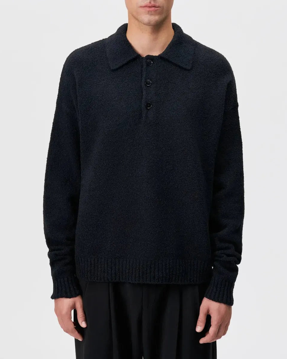 Drykorn Bekket Knitted Polo Shirt in Black