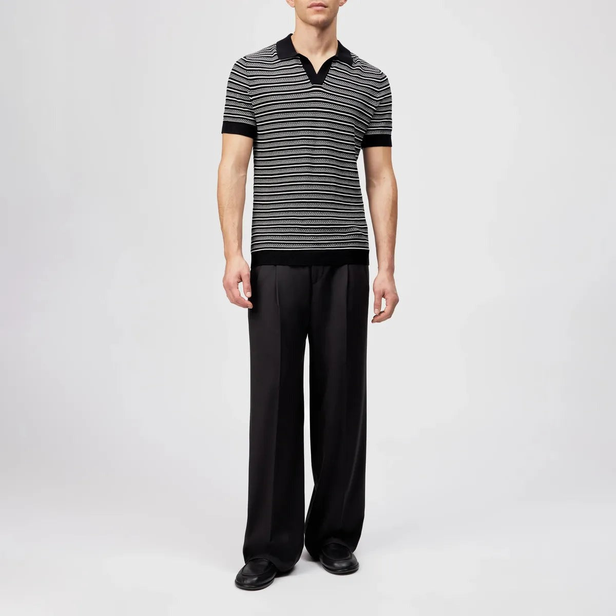 Drykorn Braian Knitted Polo Shirt in Black Stripe
