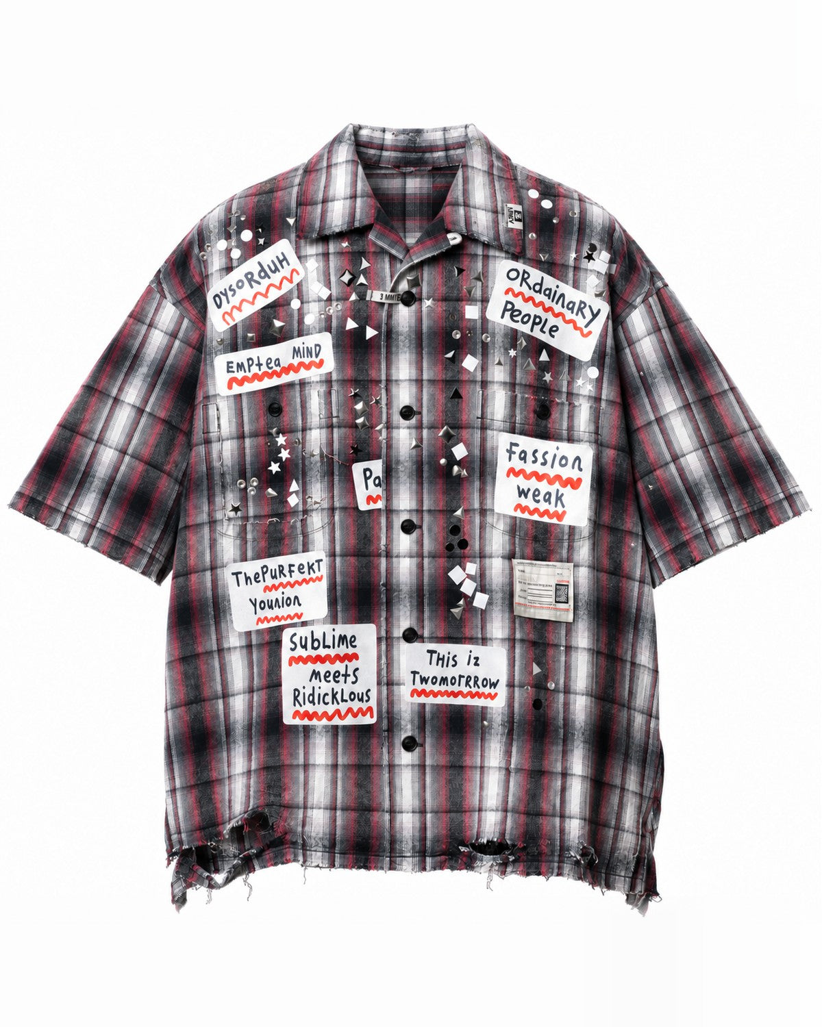Maison Mihara Yasuhiro Sticker Short Sleeve Check Shirt