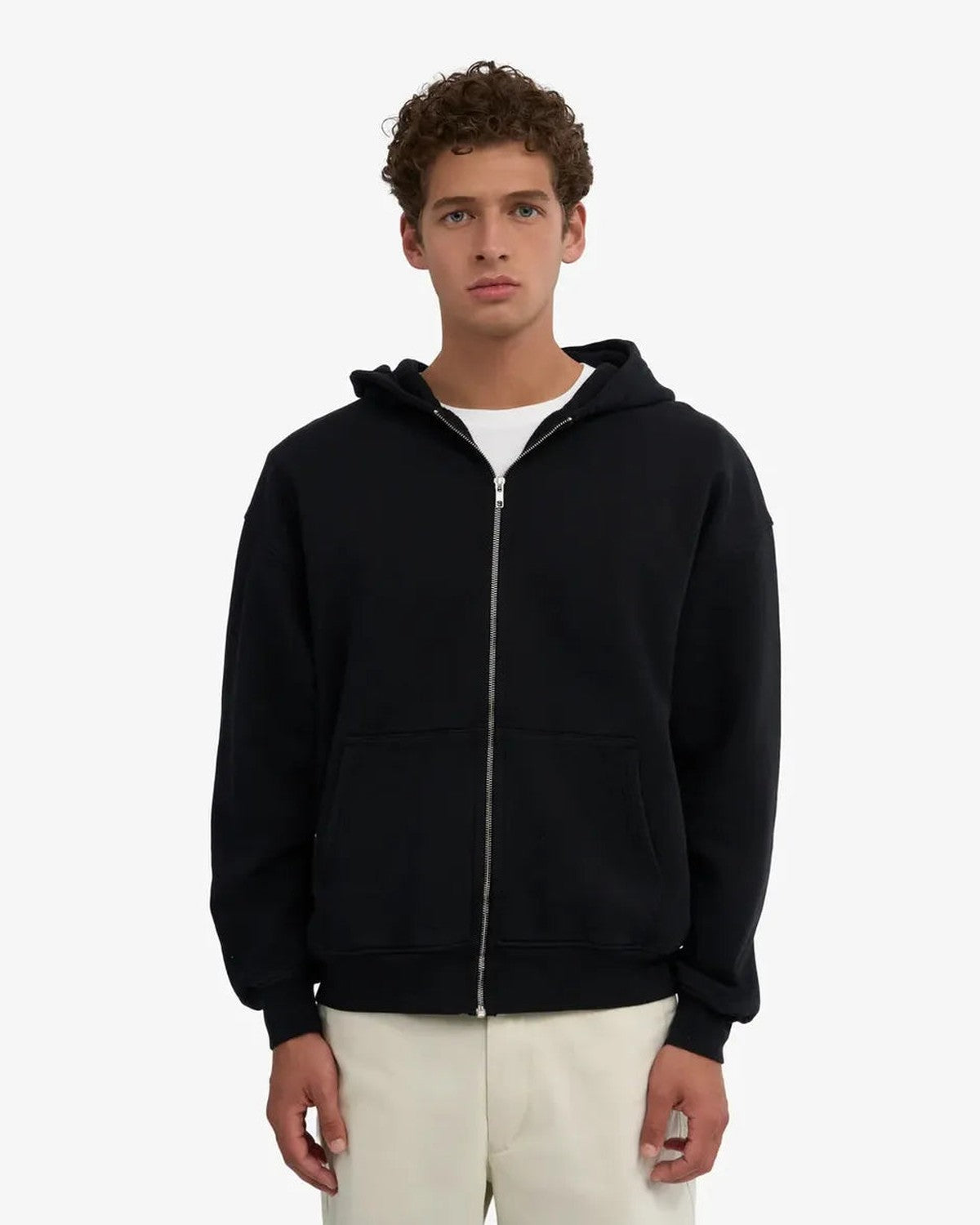Colorful Standard Organic Oversized Zip Hoodie in Deep Black