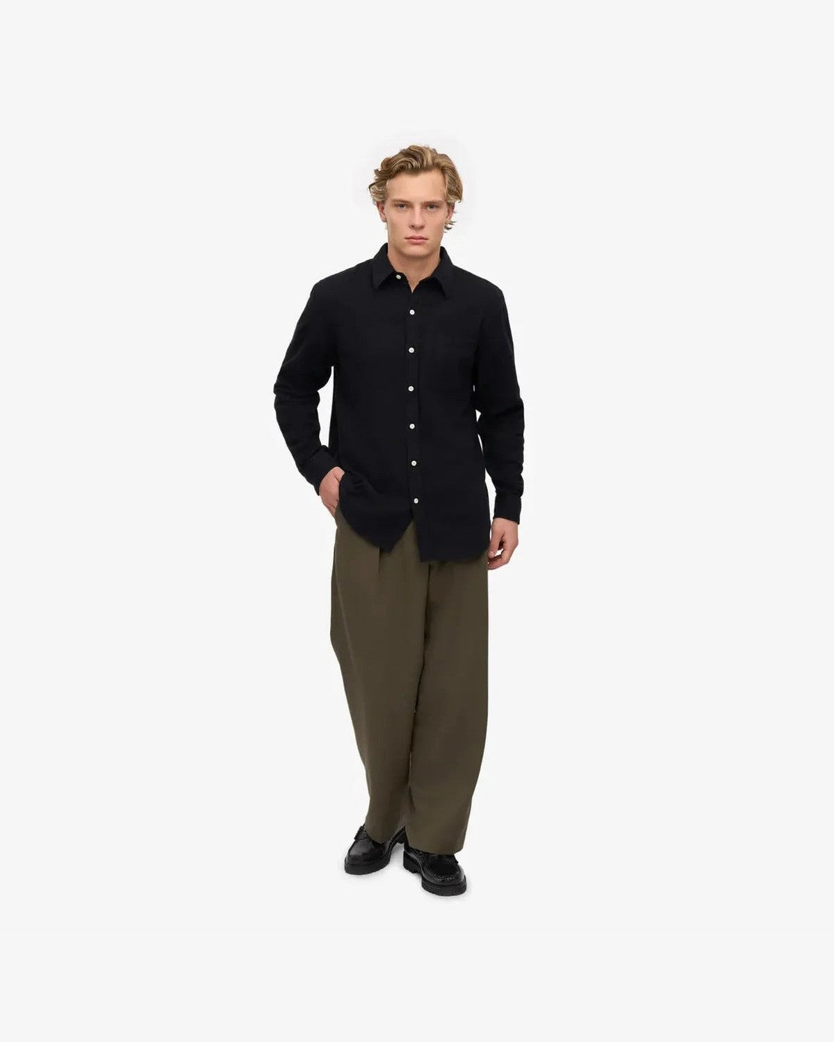 Colorful Standard Organic Flannel Shirt in Deep Black