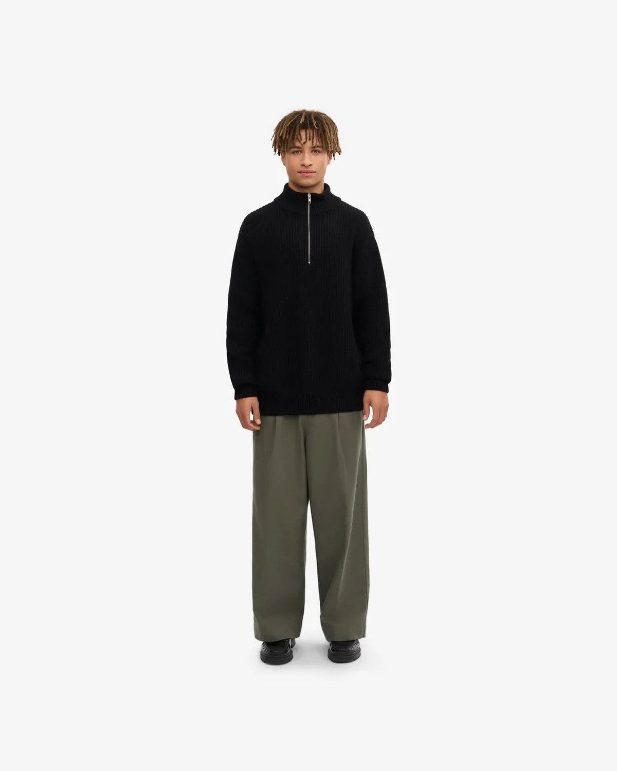 Colorful Standard Merino Quarter Zip in Deep Black