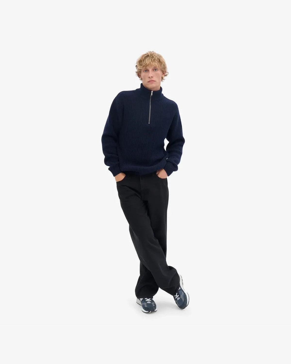 Colorful Standard Merino Quarter Zip in Navy Blue