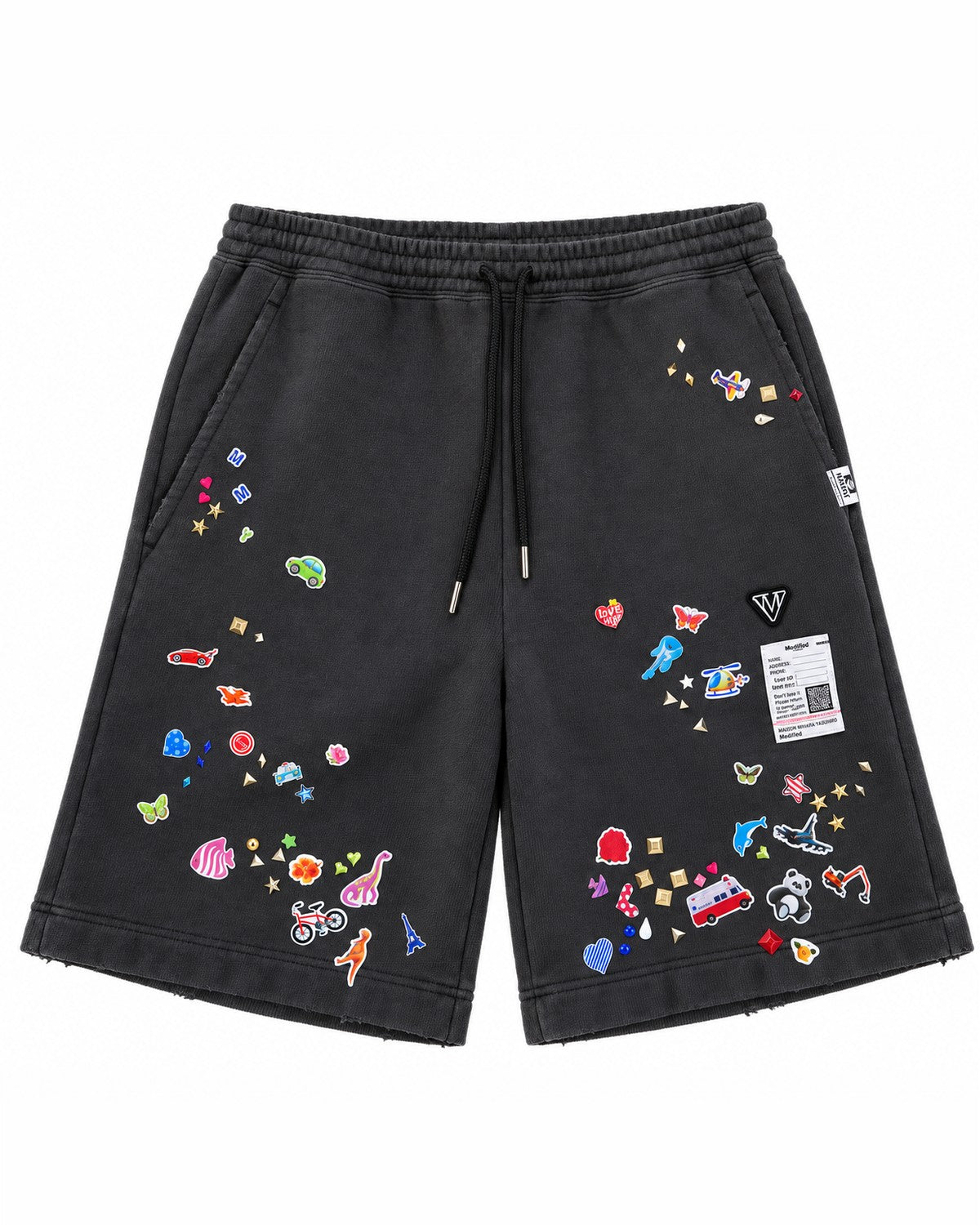 Maison Mihara Yasuhiro Kids Sticker Sweat Shorts in Black