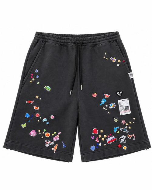 Maison Mihara Yasuhiro Kids Sticker Sweat Shorts in Black