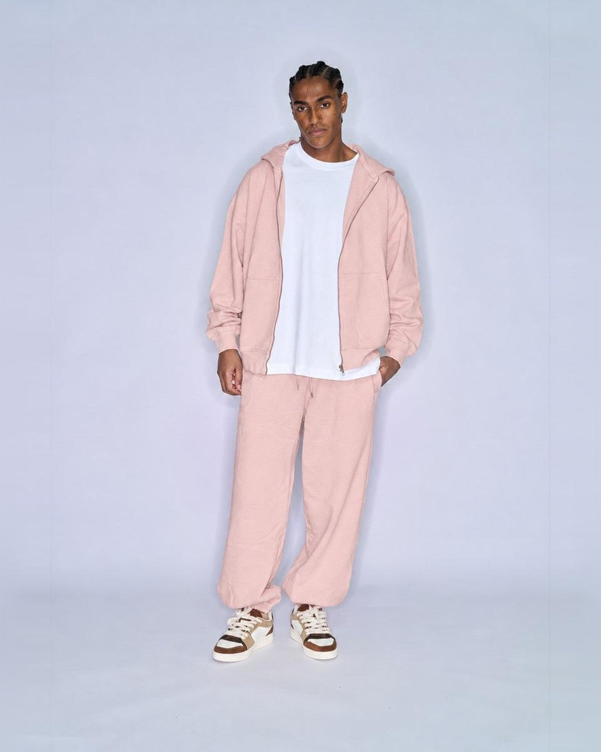 Colorful Standard Zip Hoodie and Sweatpants Set in Faded Pink
