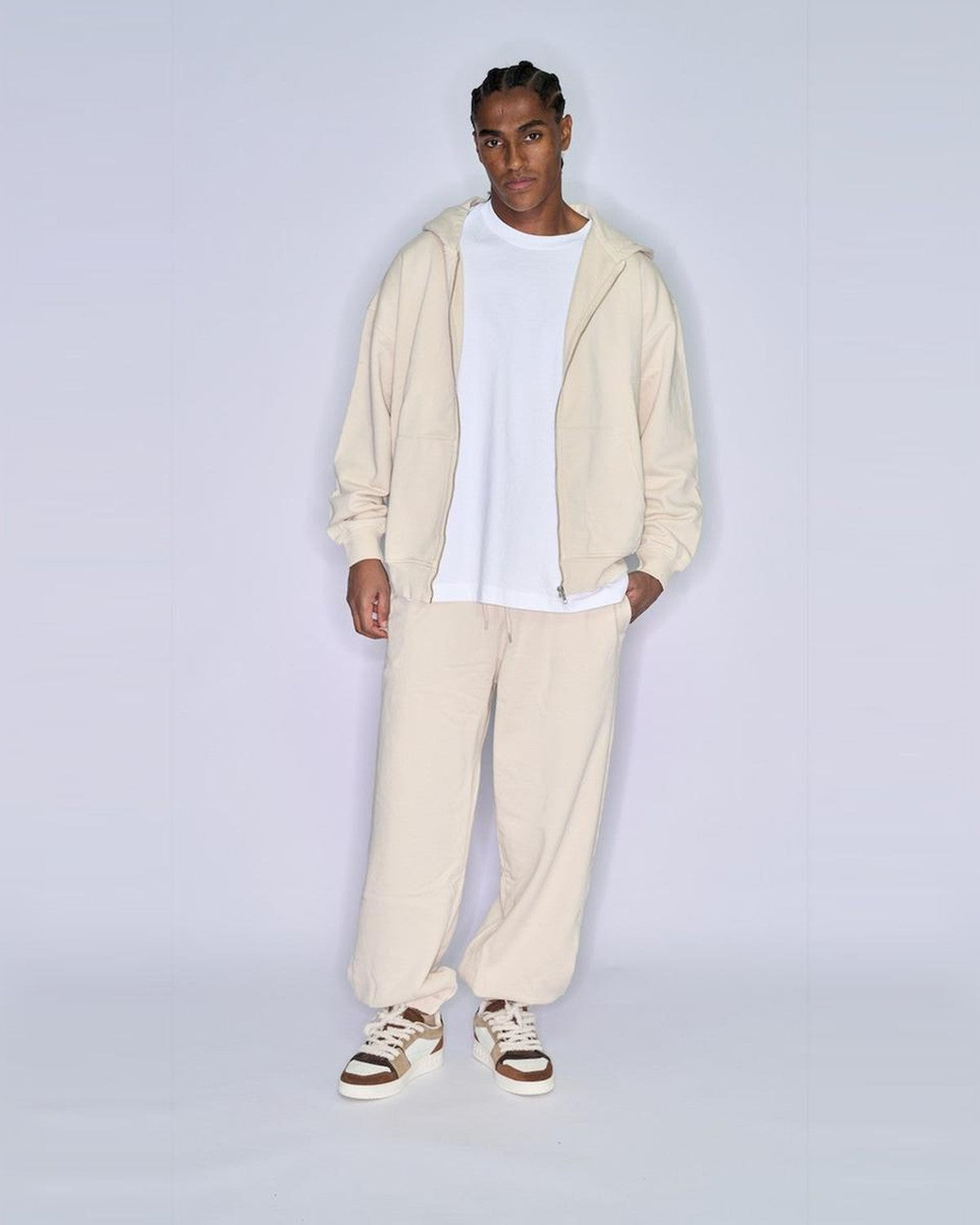 Colorful Standard Zip Hoodie and Sweatpants Set in Ivory White