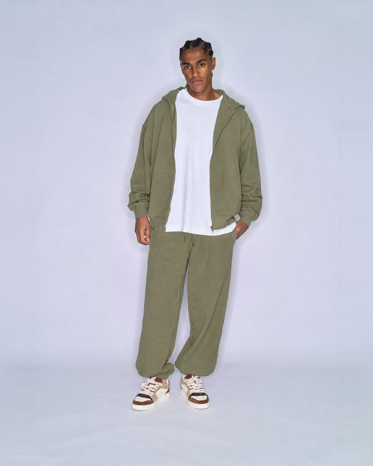 Colorful Standard Zip Hoodie and Sweatpants Set in Dusty Olive