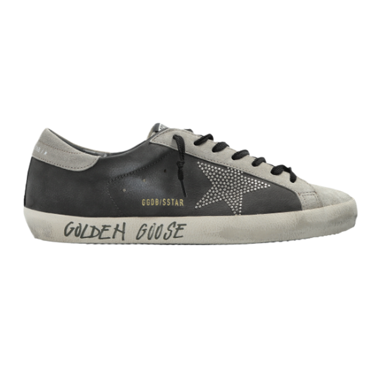 Golden Goose Super-Star Nabuk Leather Sneakers in Antractive/Dove with a Studded Star