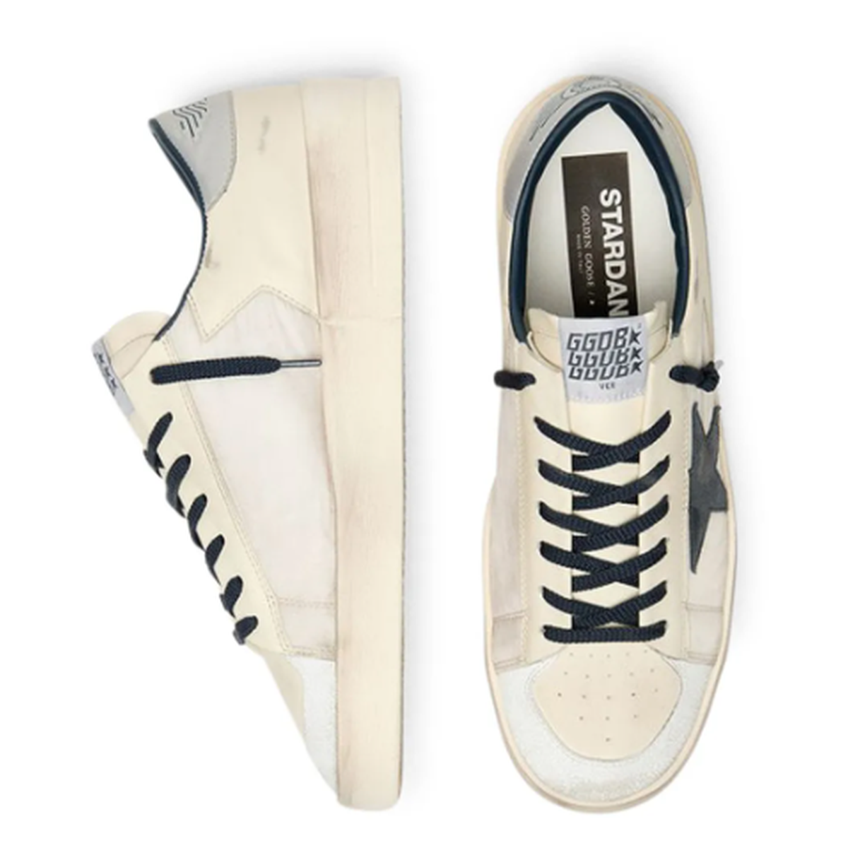 Golden Goose Stardan Nylon and Leather Sneakers in Cream/Blue