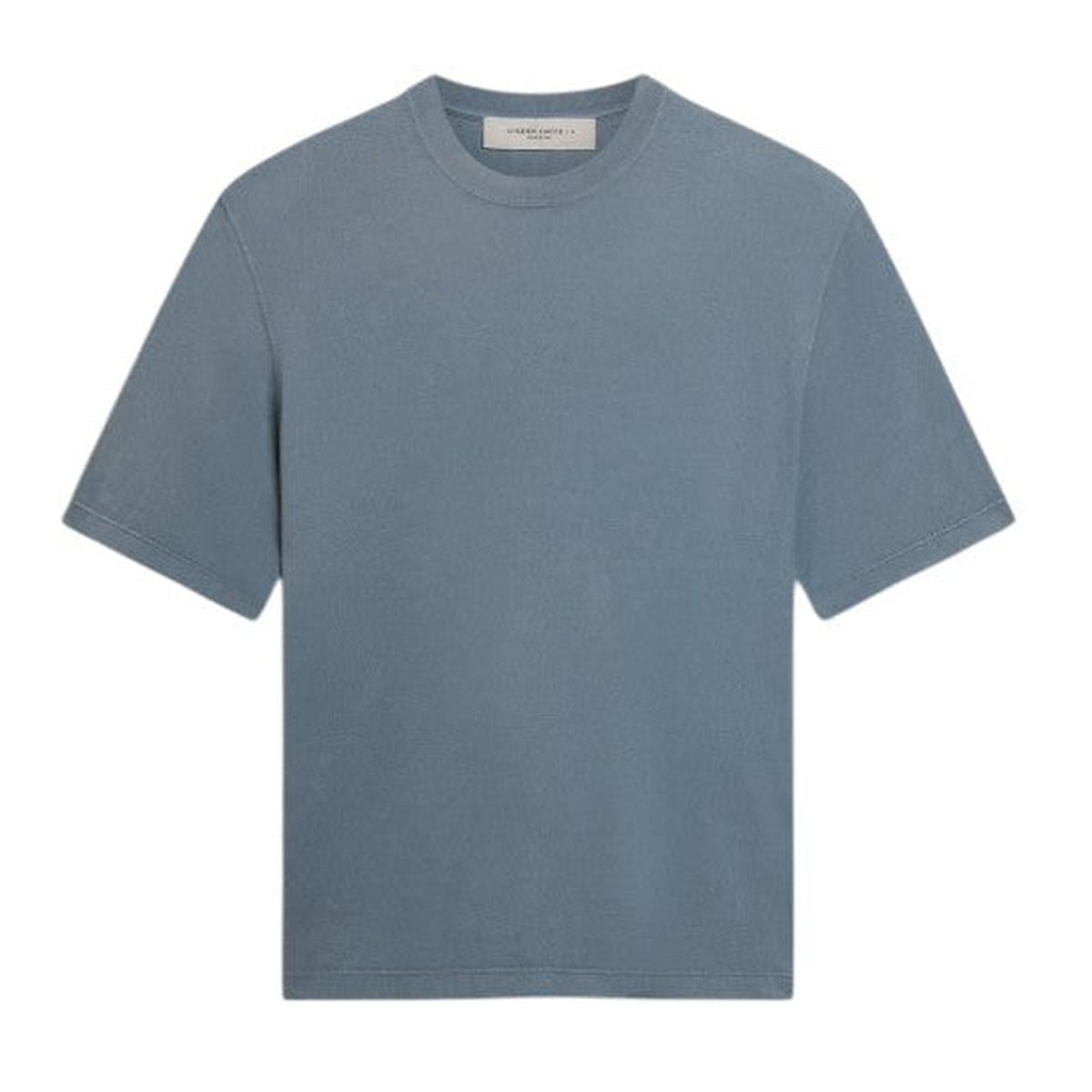 Golden Goose Cotton Jersey T-shirt with Logo Patch in Windward Blue