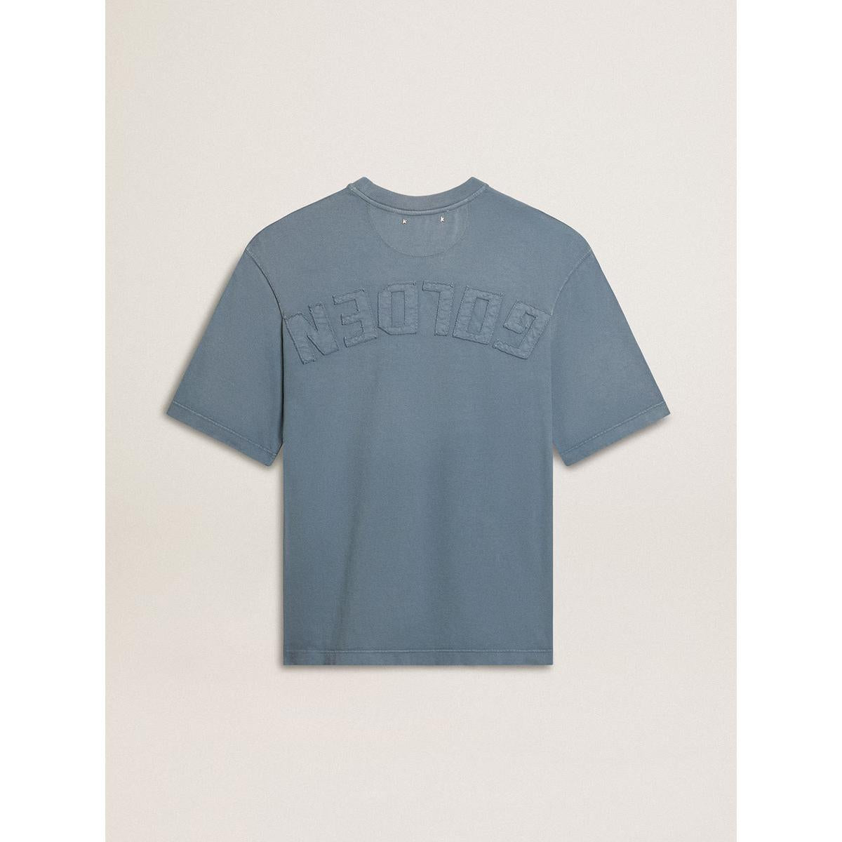 Golden Goose Cotton Jersey T-shirt with Logo Patch in Windward Blue