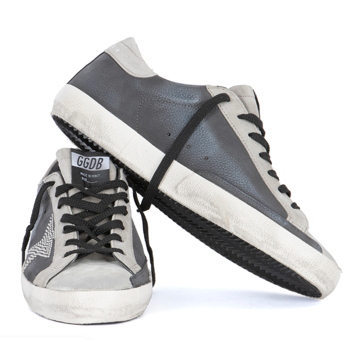 Golden Goose Super-Star Nabuk Leather Sneakers in Antractive/Dove with a Studded Star
