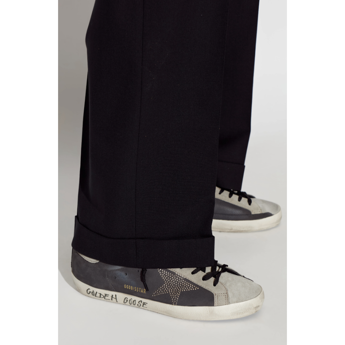 Golden Goose Super-Star Nabuk Leather Sneakers in Antractive/Dove with a Studded Star