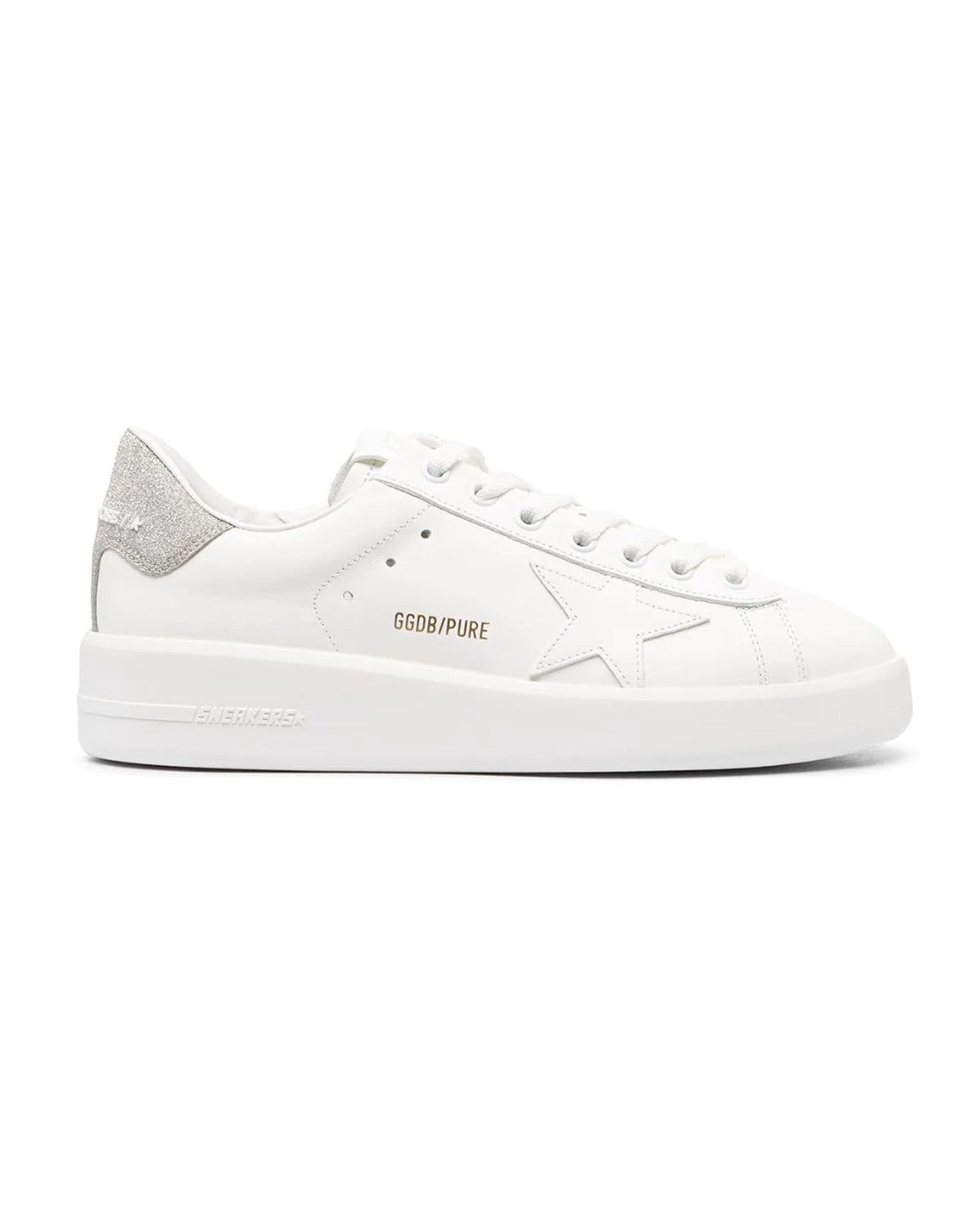 Golden Goose Purestar Sneakers in White and Glitter Silver