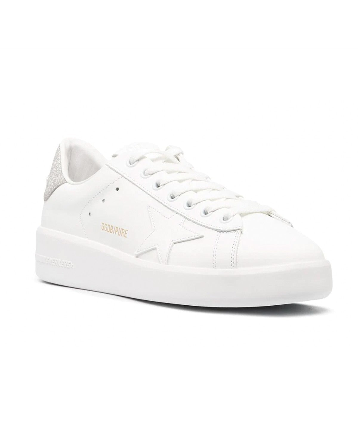 Golden Goose Purestar Sneakers in White and Glitter Silver