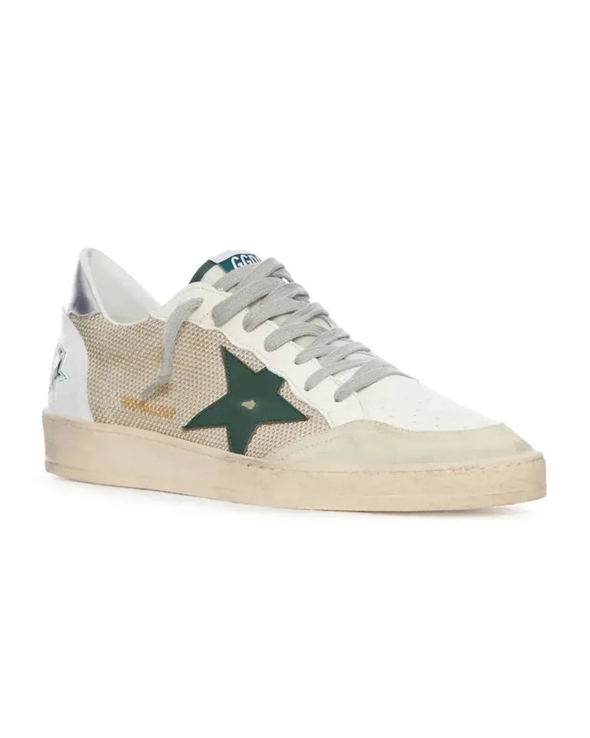 Golden Goose Ball Star Sneakers in Milk, Green and Silver