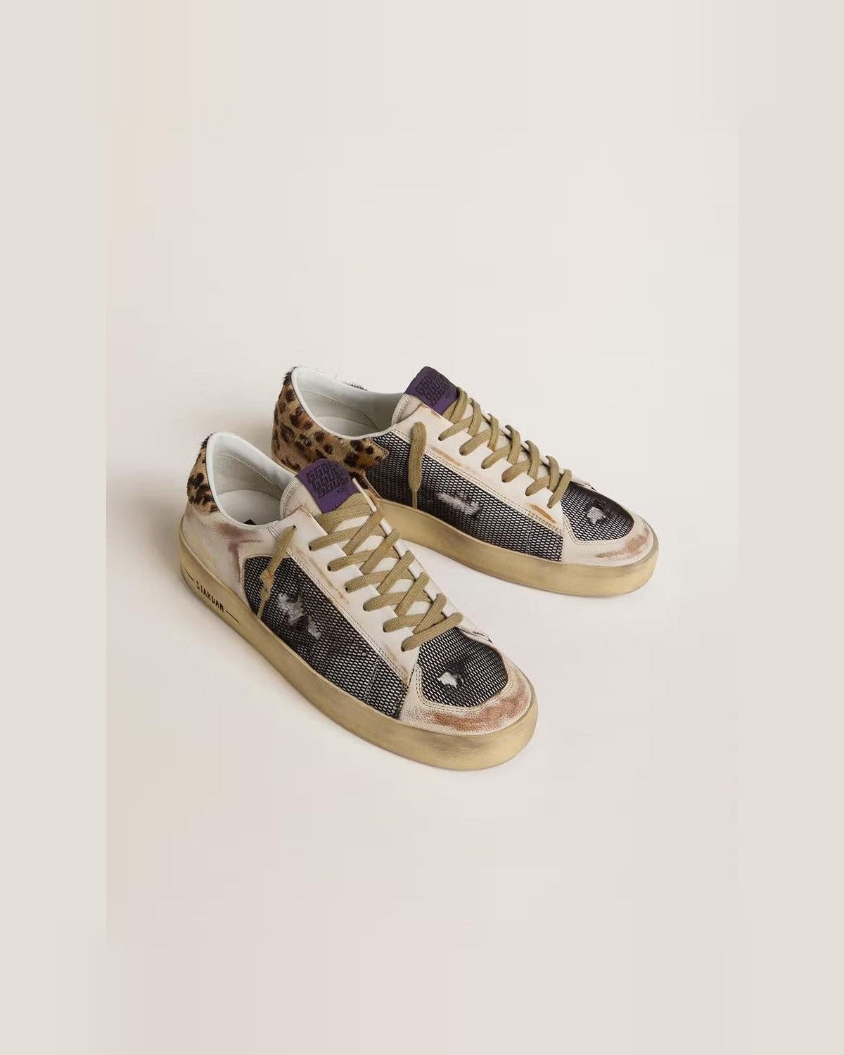 Golden Goose Stardan Sneakers in Leopard and Beige