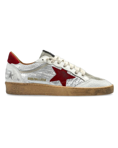 Golden Goose Ball Star Sneakers in Silver and Red