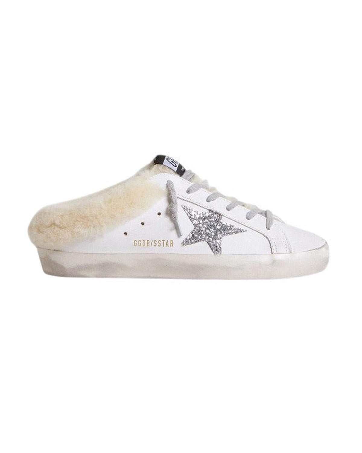 Golden Goose Super-Star Sabot in White, Silver and Beige