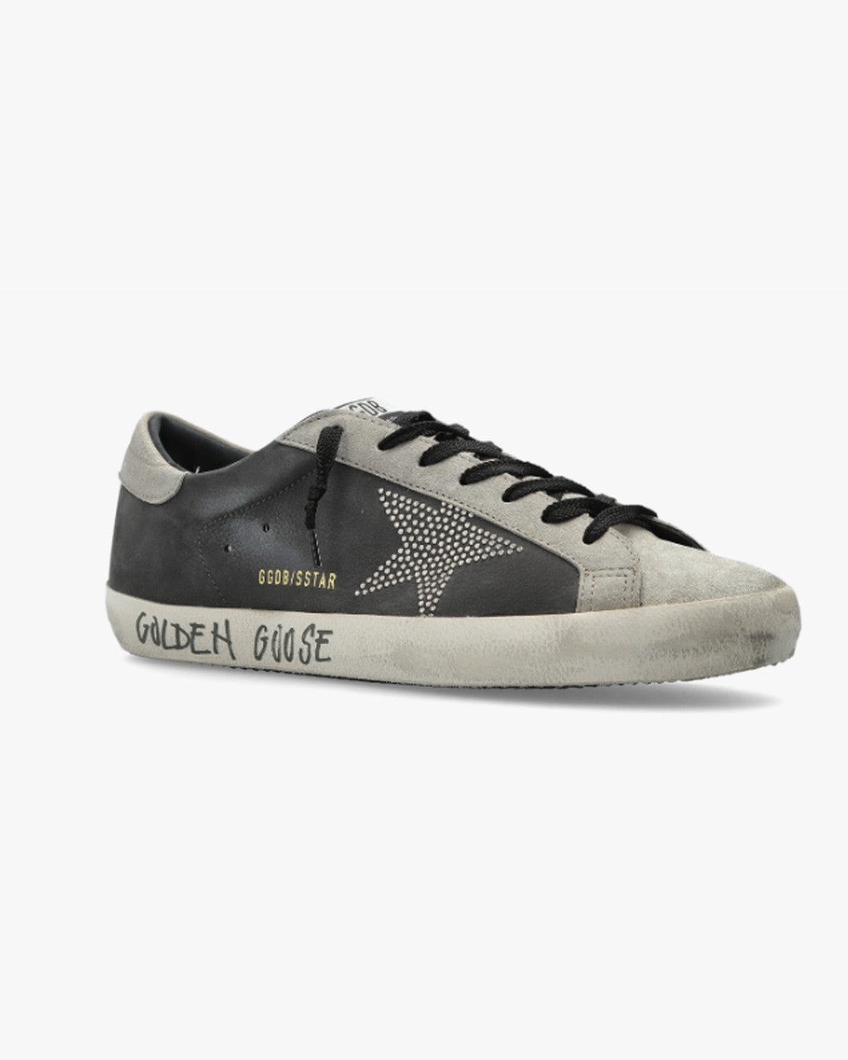 Golden Goose Super-Star Studded Star Sneakers in Anthracite and Dove