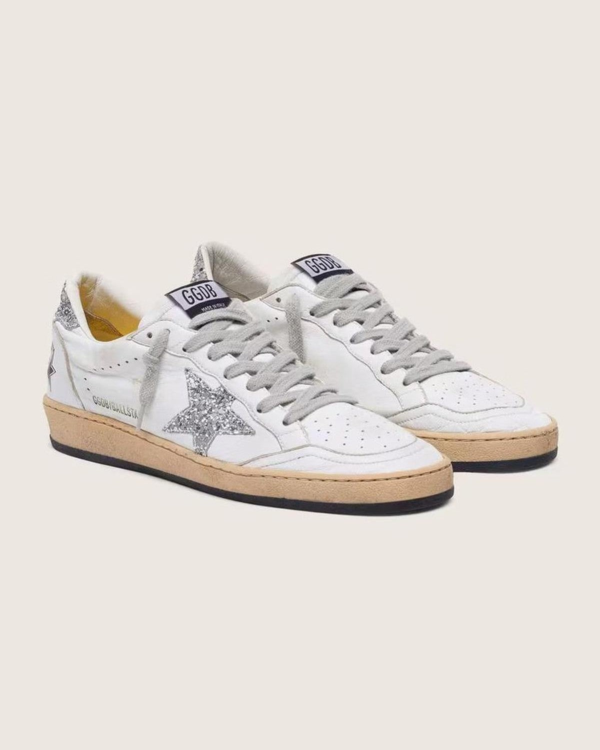 Golden Goose Ball Star Glitter Star Sneakers in White and Silver