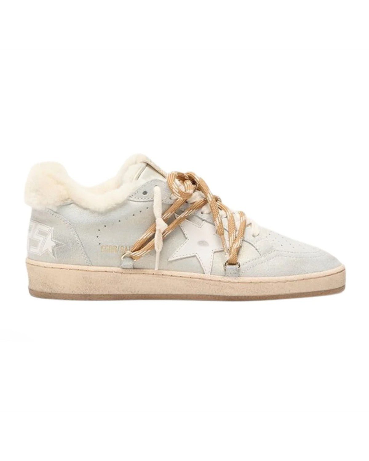 Golden Goose Ball Star Shimmer Suede Sneakers in Platinum and Beige
