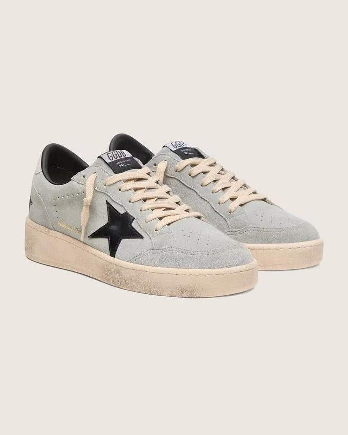 Golden Goose Ball Star Sneakers in Grey, Black and Cream