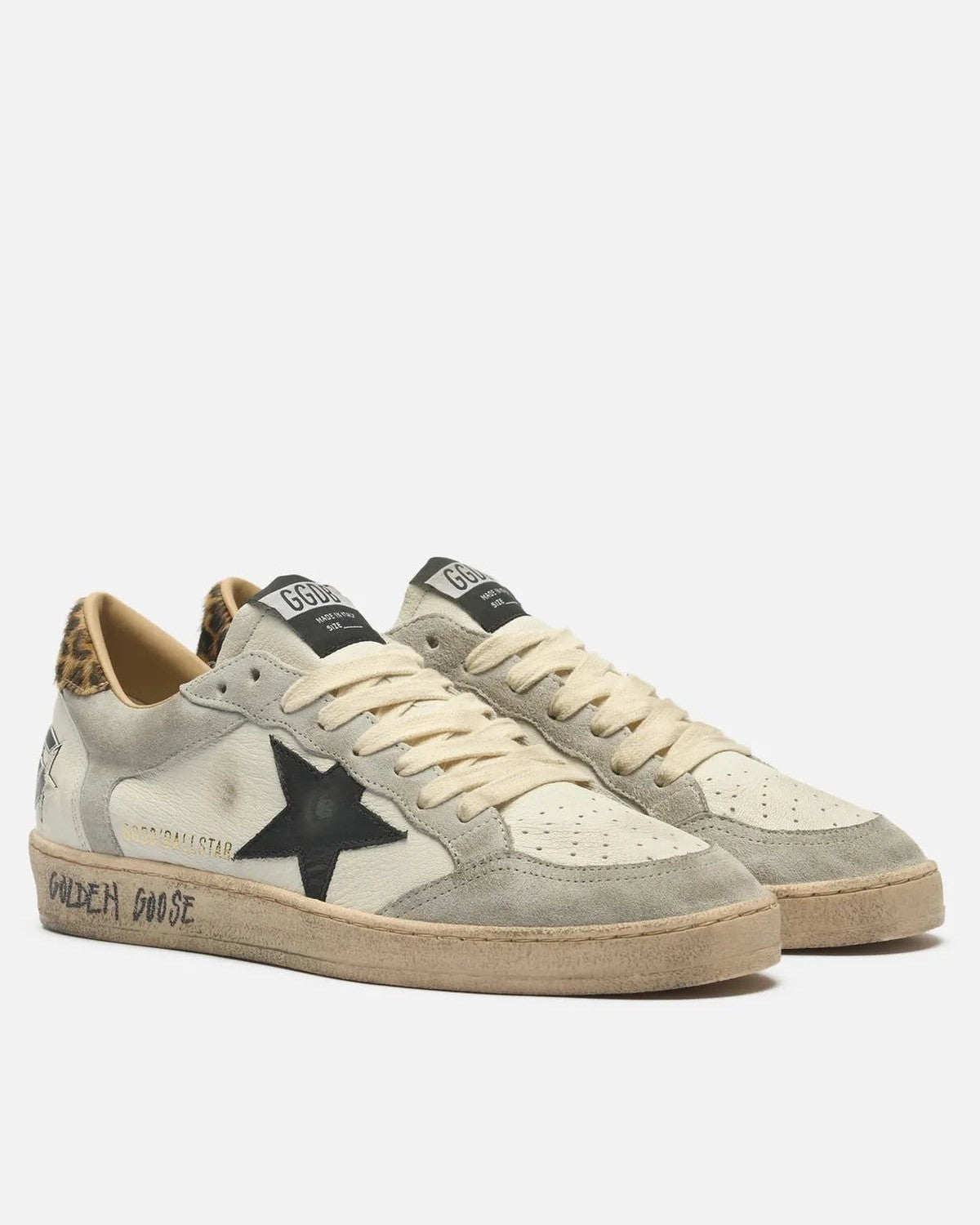 Golden Goose Ball Star Sneakers in Black and Leopard