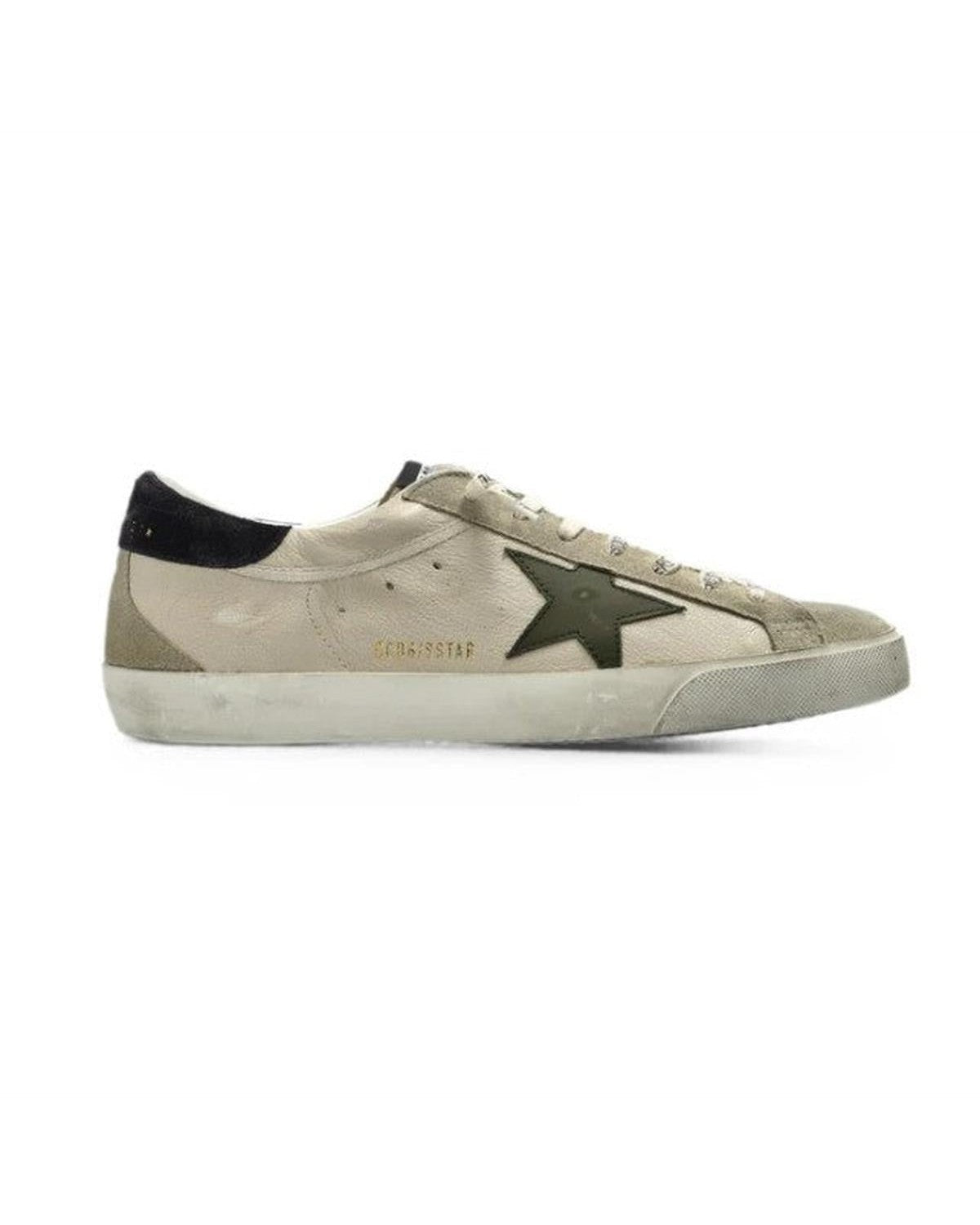Golden Goose Super-Star Sneakers in Cream, Olive and Blue