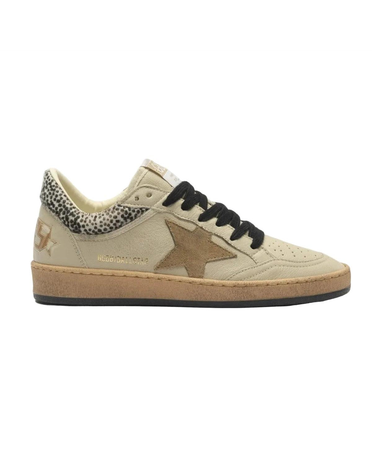 Golden Goose Ball Star Horsy Collar Sneakers in Cream and Black