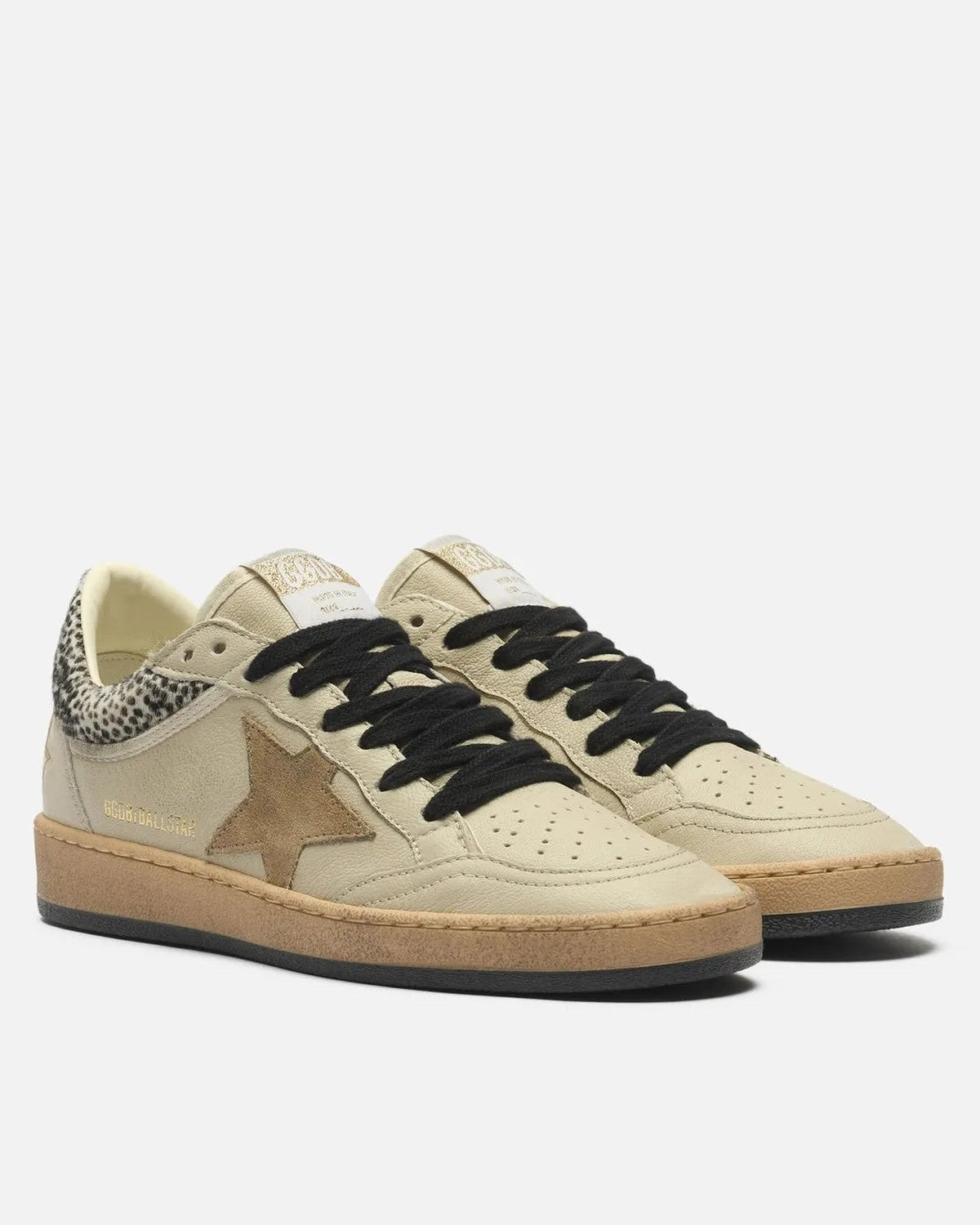 Golden Goose Ball Star Horsy Collar Sneakers in Cream and Black