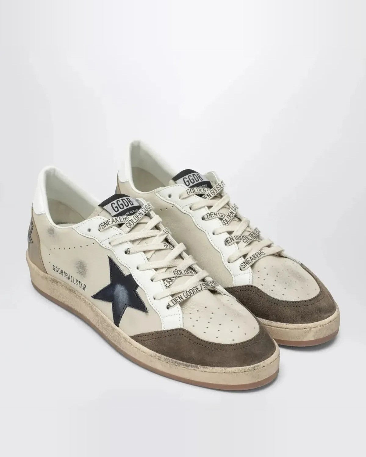 Golden Goose Ball Star Sneakers in Cream and Marble