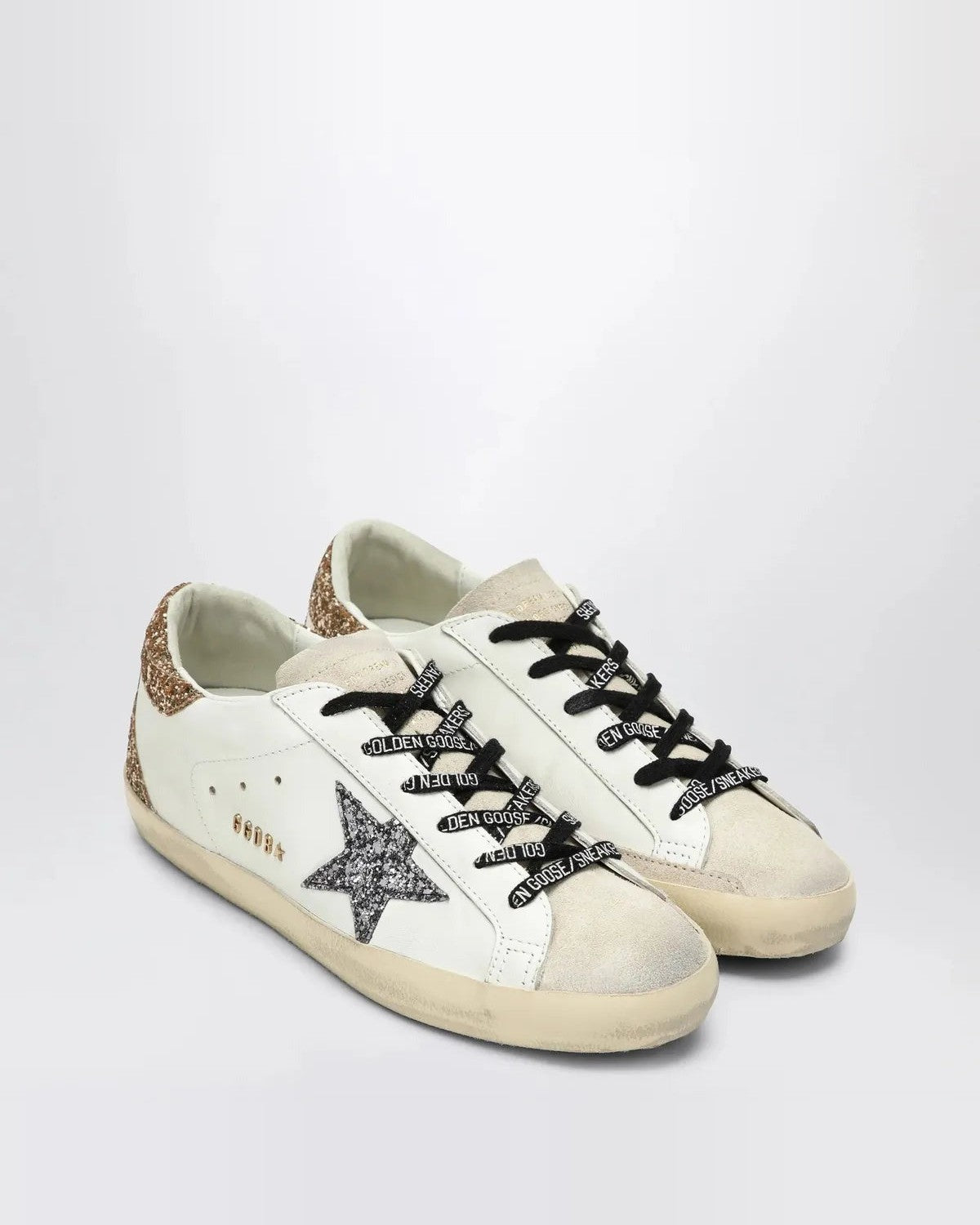 Golden Goose Super-Star Sneakers in White, Silver and Gold