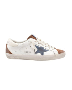 Golden Goose Super-Star Sneakers in White, Brown and Denim