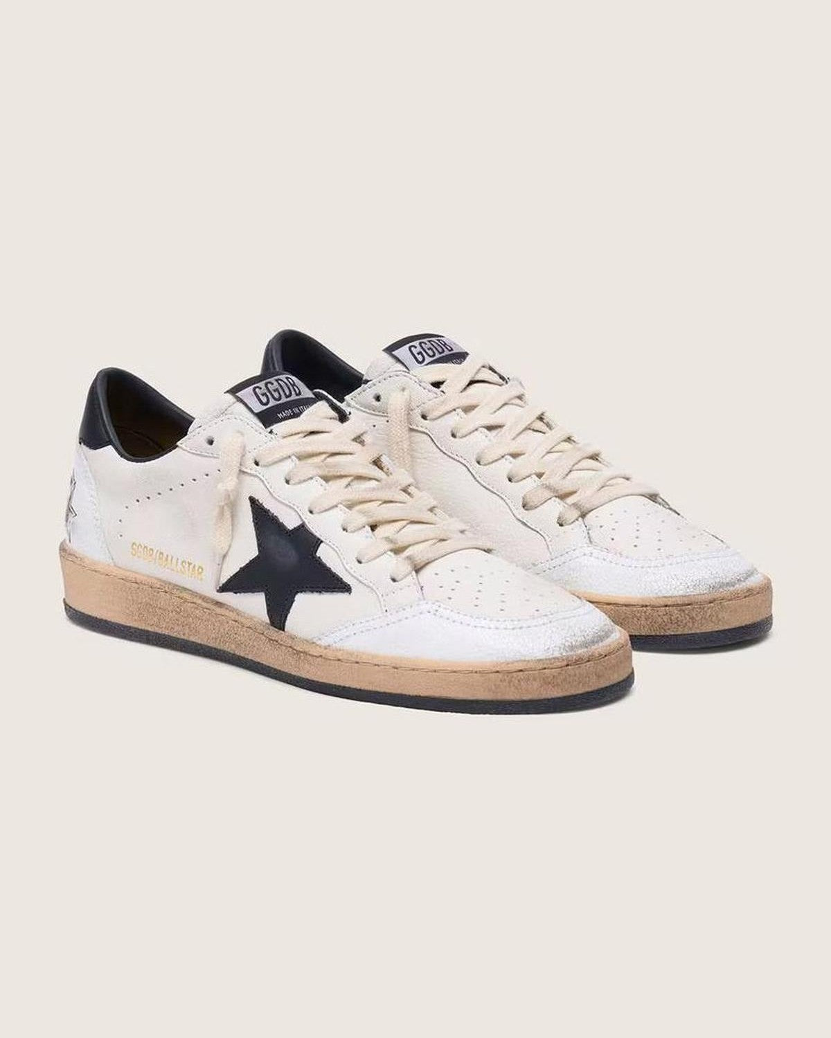 Golden Goose Ball Star Leather Sneakers in White and Black